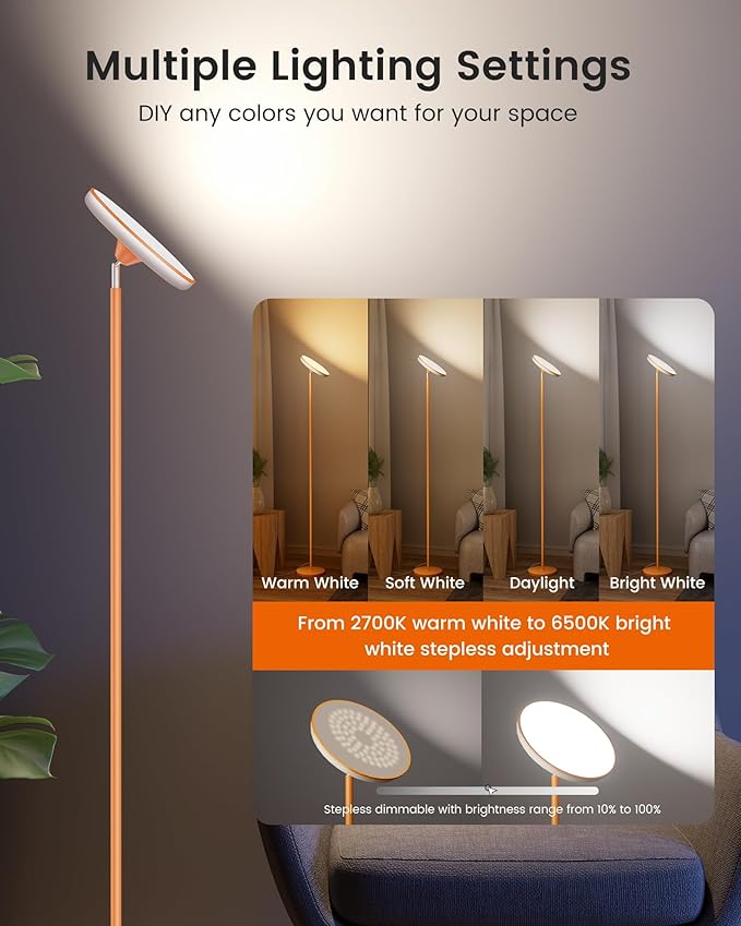UFO Floor Lamp 71in, Upgraded 42W 3700LM LED Torchiere Floor Lamps - Image 4