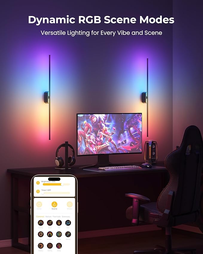 40 Inch Battery Operated Wall Sconces Set of 2, 12000mAh Rechargeable Smart - Image 2