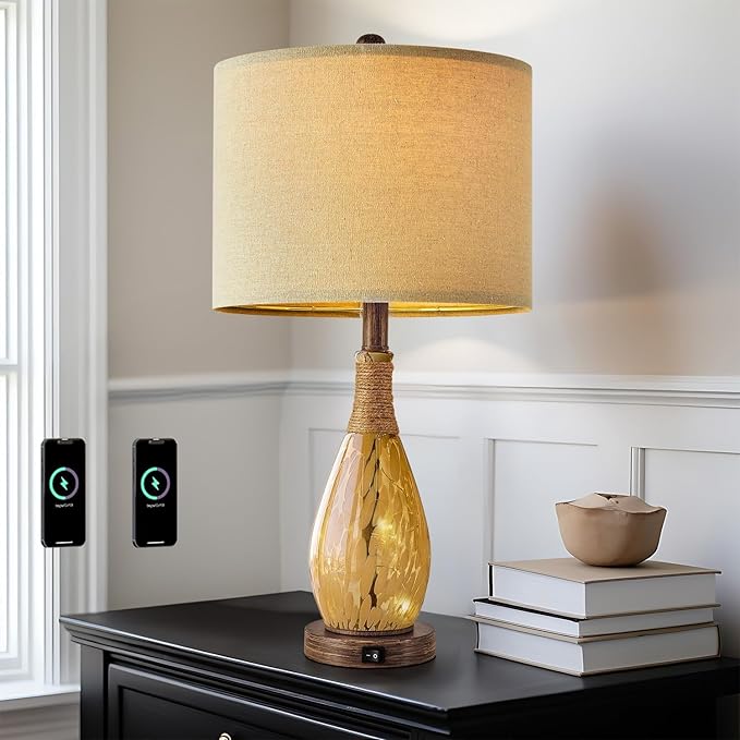 OYEARS 23" USB A+C Table Lamp for Bedroom Living Room Modern Bedside Lamps - Image 4