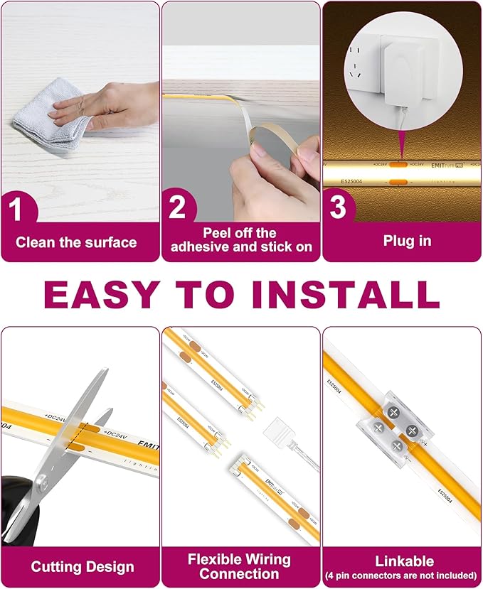 EMITEVER Under Cabinet Lighting kit, UL Listed Dimmable Led Lights Strip - Image 6