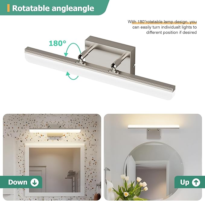 Brushed Nickel Vanity Light, 15.7” Dimmable LED Bathroom Light Bar - Image 6