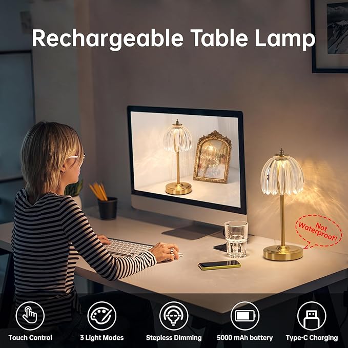 Tulip Table Lamp with 5000mAh Battery & Touch Control, Cordless Small Table - Image 2