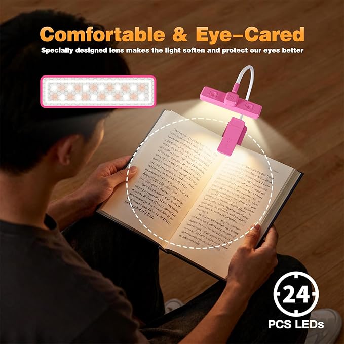 VAVOFO Rechargeable Book Light Rotatable：24 LEDs Reading Light, 3-Color & - Image 3