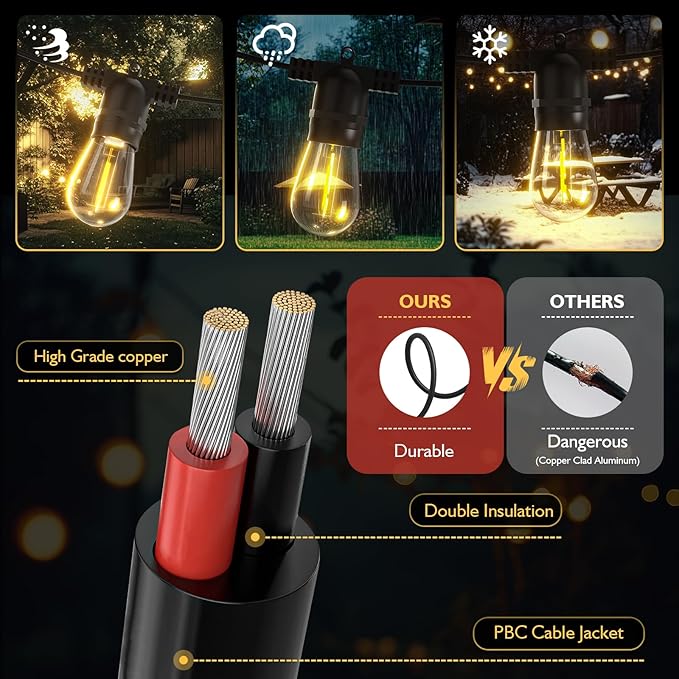 Outdoor String LED Patio Lights - 100Ft 30M Outside Waterproof Light - Image 6