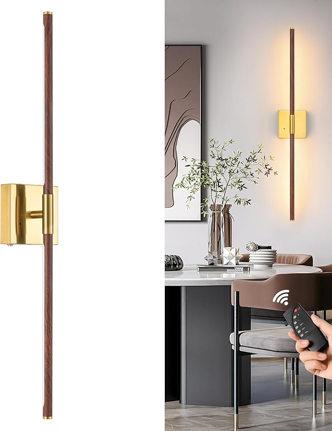 40″ Walnut Battery Operated Wall Sconces, Dimmable Wall Sconce by Morauroral