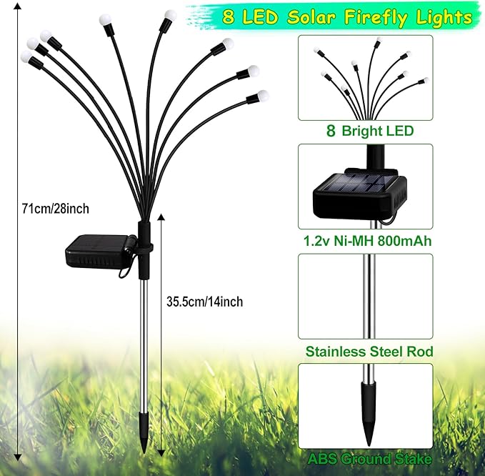 Kohlrabi Solar Halloween Lights Outdoor, 10 Pack 80 LED Green Firefly Lights - Image 2