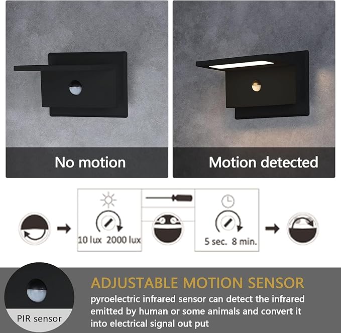 Motion Sensor Outdoor Wall Light Black LED Exterior House Light Fixture Front - Image 3