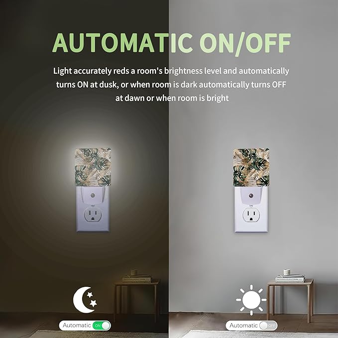 Green Gold Leaf Night Light, Tropical Palm Night Light Plug into Wall - Image 4