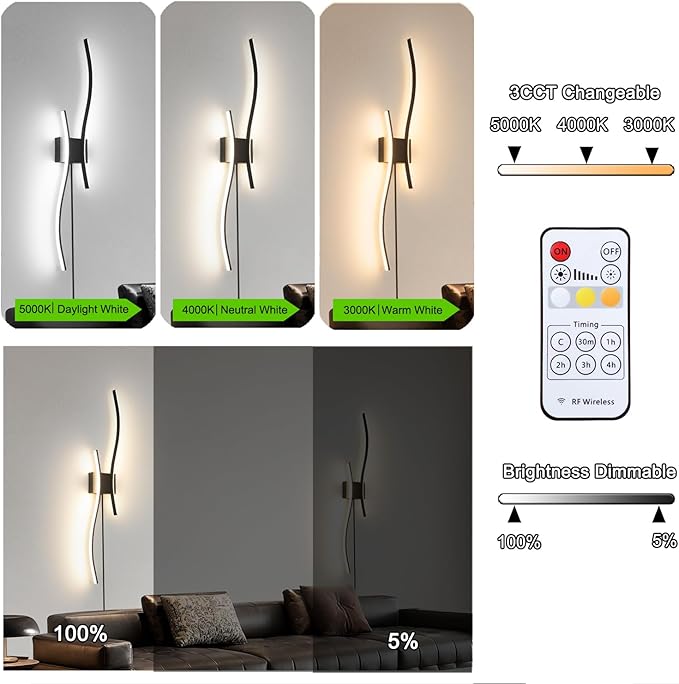 Modern Black Plug in Wall Sconces Set of 2 - Image 4