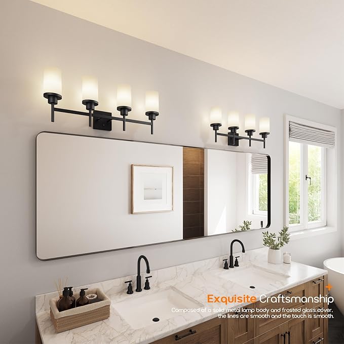 Wall Light Fixtures 4-Light Over Mirror, Matte Black Vanity Lights - Image 8
