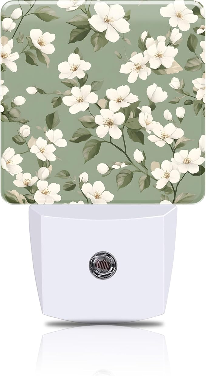 Night Light White and Green Flowers Night Lights Plug into Wall Smart Dusk to by FOISIIAEA