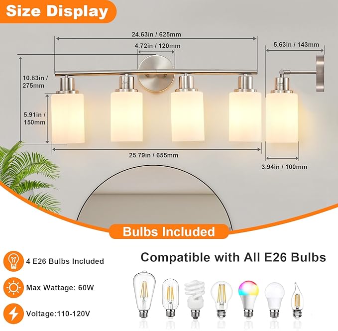 DLLT 4-Light Bathroom Light Fixtures: Nickel Modern Vanity Lights - Image 6
