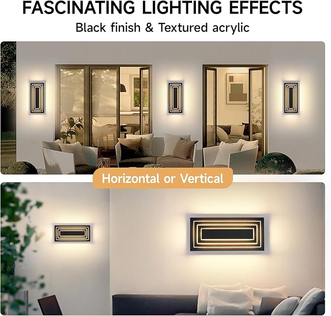 3-Tier 15.7 in Outdoor Light Fixture Black Exterior Wall Light LED Modern Wall - Image 3