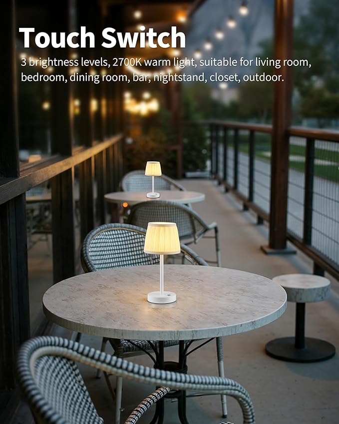 PUSU 2 Pack Cordless LED White Table Lamps, Rechargeable 4000mAh 3 Way Dimmable - Image 3