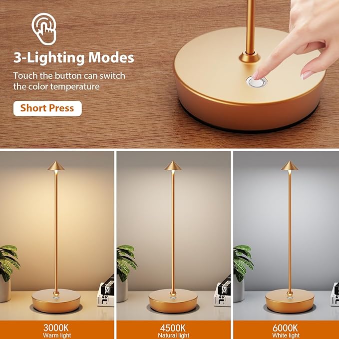 2Pack Rechargeable Cordless Table Lamp, Portable Powered LED Battery 6000mAh - Image 3