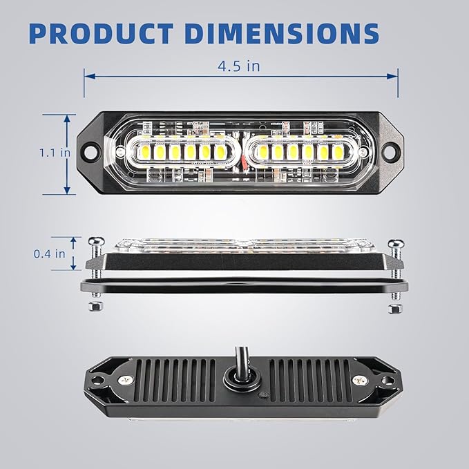 8-Pcs 12 LED Sync Feature Emergency Strobe Grille Lights Ultra Slim Surface - Image 7