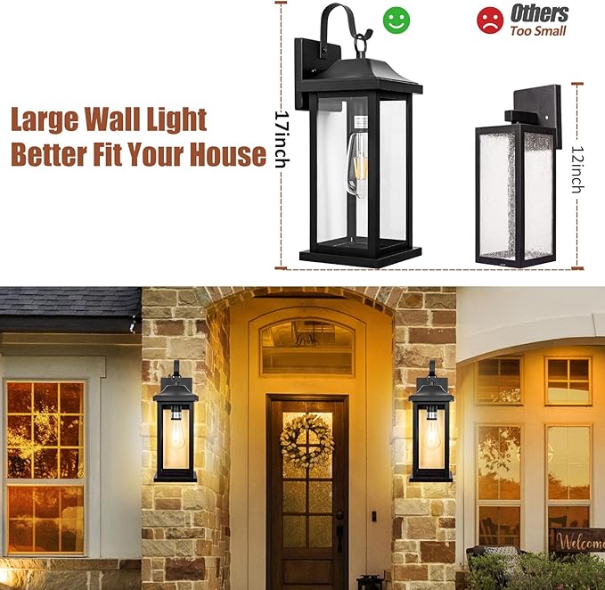 2-Pack Large Outdoor Light Fixtures IP65 Waterproof, Exterior Matte Black - Image 2