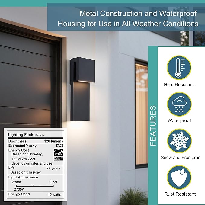 Dusk to Dawn Outdoor Wall Lights 2 Packs, Modern Minimalist Outdoor Fixture - Image 4