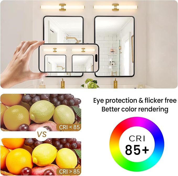 Gold Bathroom Light Fixtures Over Mirror - Image 9