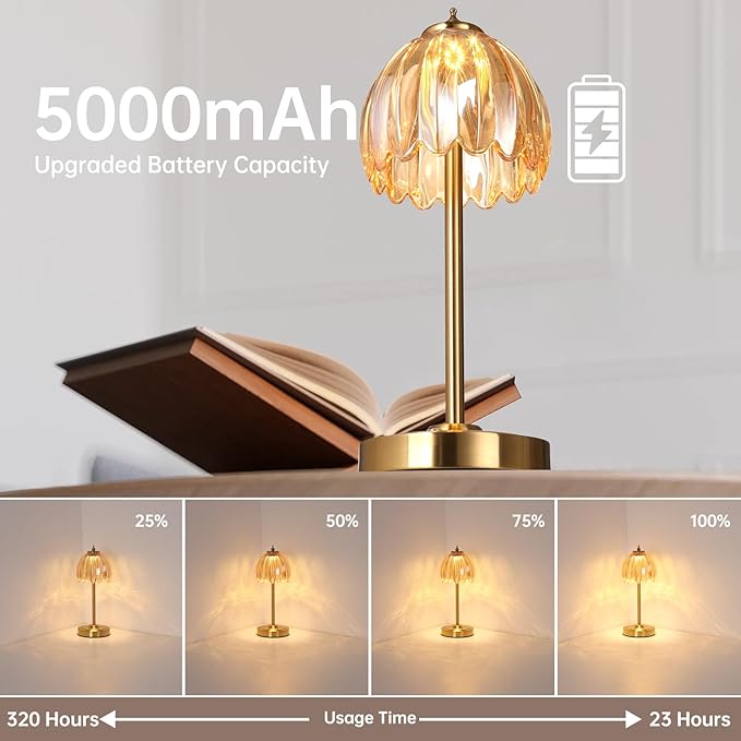 Tulip Table Lamp with 5000mAh Battery & Touch Control, Small Cordless Table - Image 2