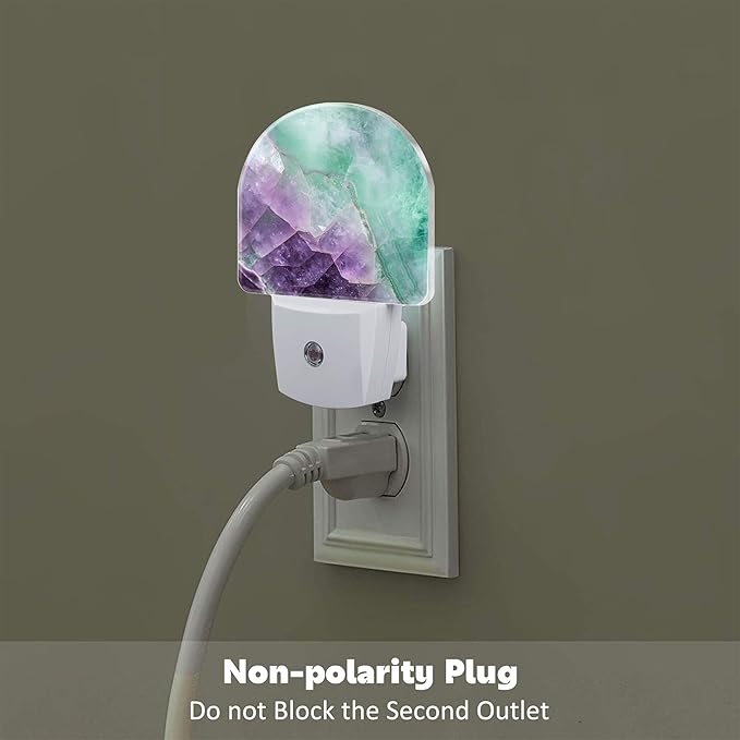 Purple Green Fluorite Marble Night Light, Luxury Rock Gemstone Dusk to Dawn - Image 4