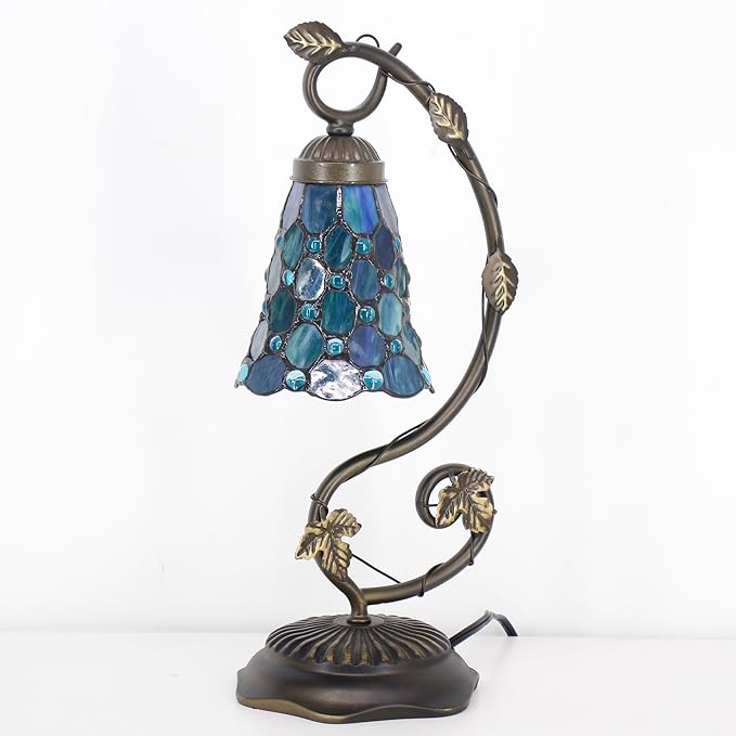 Tiffany Lamp Stained Glass Desk Reading Bedside Light, Metal Leaf Table Lamp - Image 2