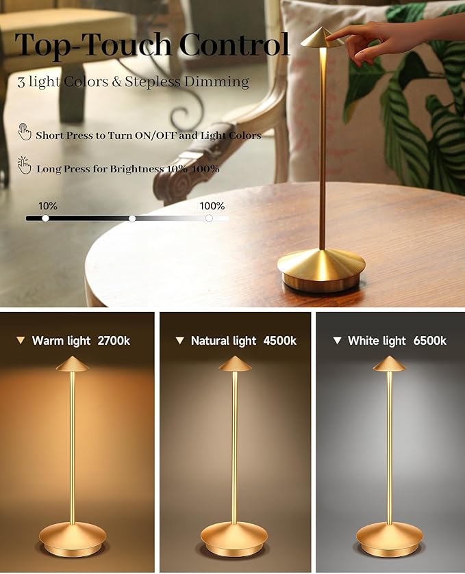 Portable Led Cordless Lamp Table Light 2 Pack, Rechargeable 6000mAh Battery - Image 5