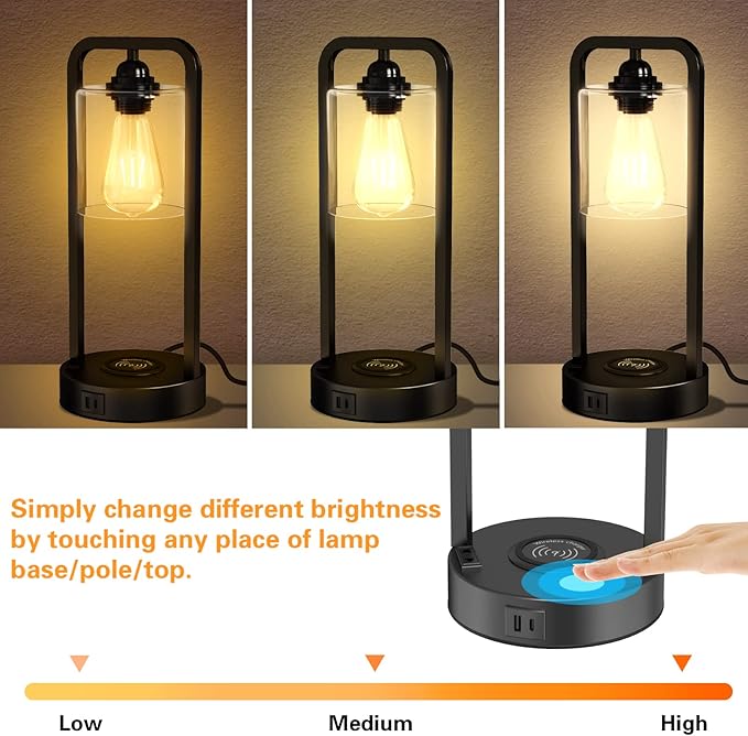 Wireless Charging Table Lamp for Bedroom Set of 2, Touch Control Dimmable - Image 2