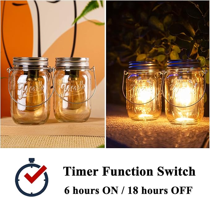 Outdoor Mason Jar Lights Hanging, Battery Operated Vintage Glass Light - Image 3