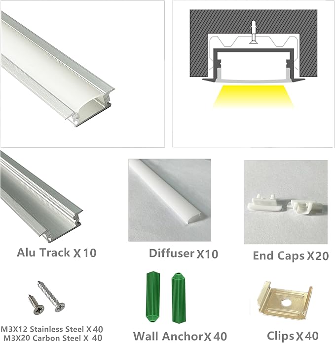 Recessed LED Strip Channel Diffuser 10-Pack 6.56FT, 23.5X7MM LED Tape Aluminum - Image 3