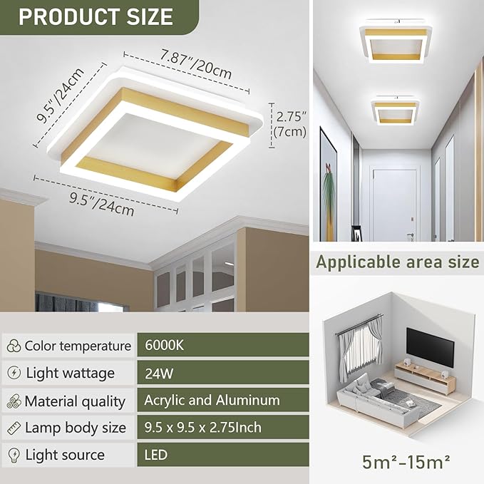 CANEOE Square Flush Mount Ceiling Light 24W Modern Led Hallway Ceiling Light - Image 7