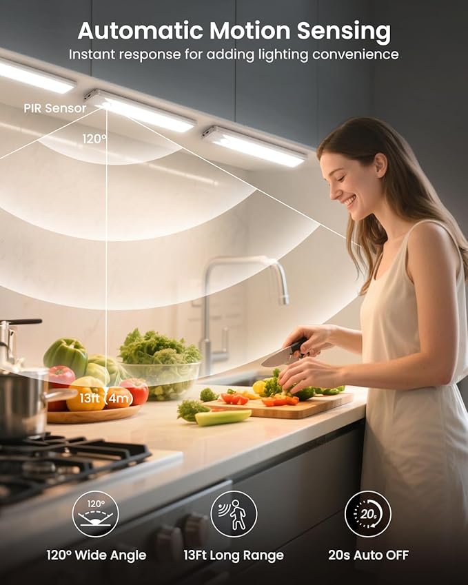 Pak 8 Inch Under Counter Cabinet Lighting, 41 LED Battery Operated Motion - Image 2