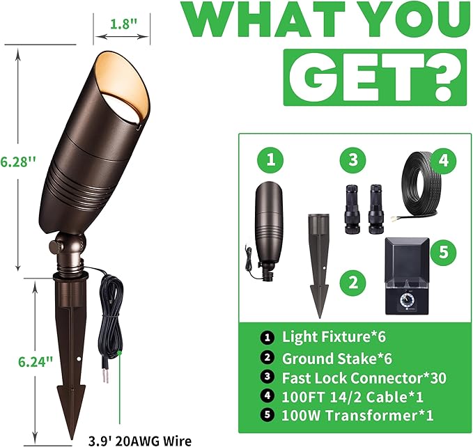 Landscape Light Kit, 6 Pack 3CCT Selectable Spot Light and 100W Low Voltage - Image 6