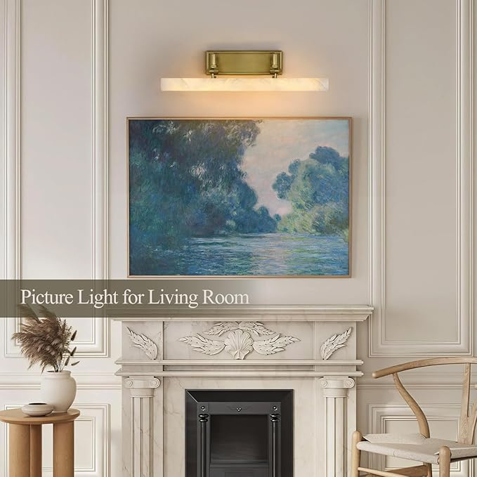 20in Alabaster Picture Light for Wall Art, Brushed Gold Art Display Light - Image 2