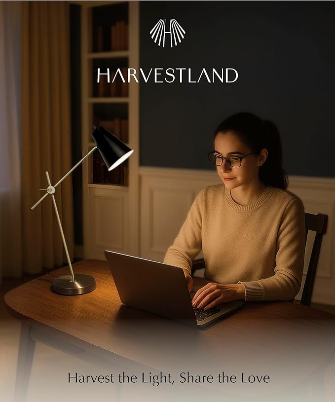 HarvestLand HaloBar Brass Desk Lamp Home Office – Black Industrial Table Lamp - Image 5
