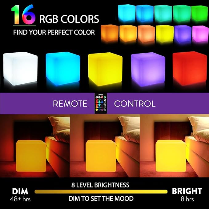 Mr.Go 16-Inch Rechargeable LED Cube Chair Light, 16 RGB Colors Glow Cube Seat - Image 9
