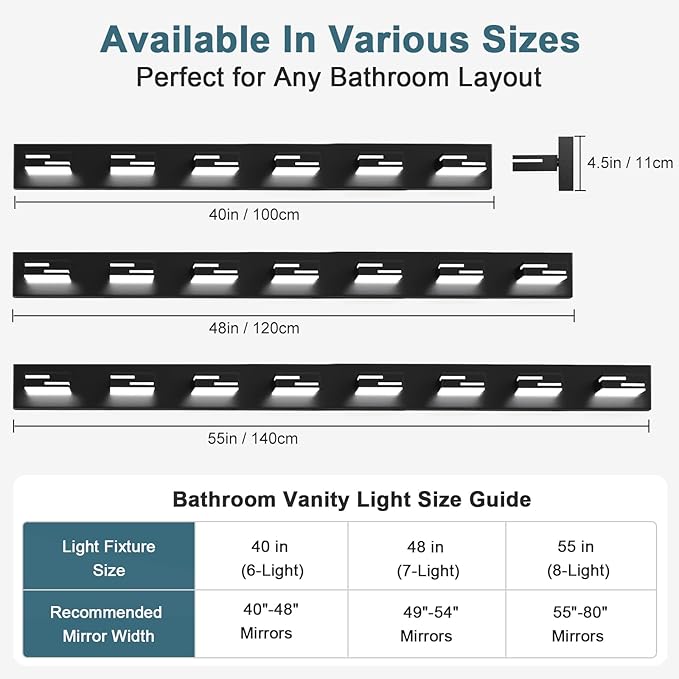 LED Modern Bathroom Vanity Light Fixtures, 6-Light 40-inch Dimmable Matte Black - Image 3