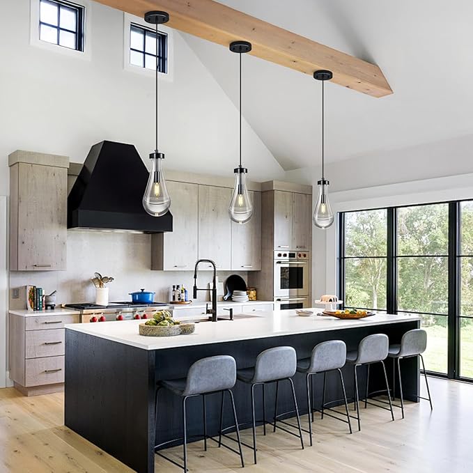 Raindrop Pendant Lights Kitchen Island Teardrop PlatingBlack Hanging Light - Image 4