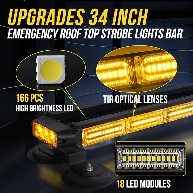 34inch 166 LED Emergency Rooftop Strobe Lights Bar Flashing Safety Traffic - Image 2