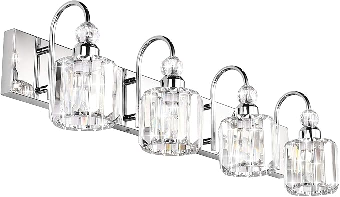 Ralbay Modern LED Crystal Bathroom Vanity Lights 4-Lights Stainless Steel by RalbayLighting