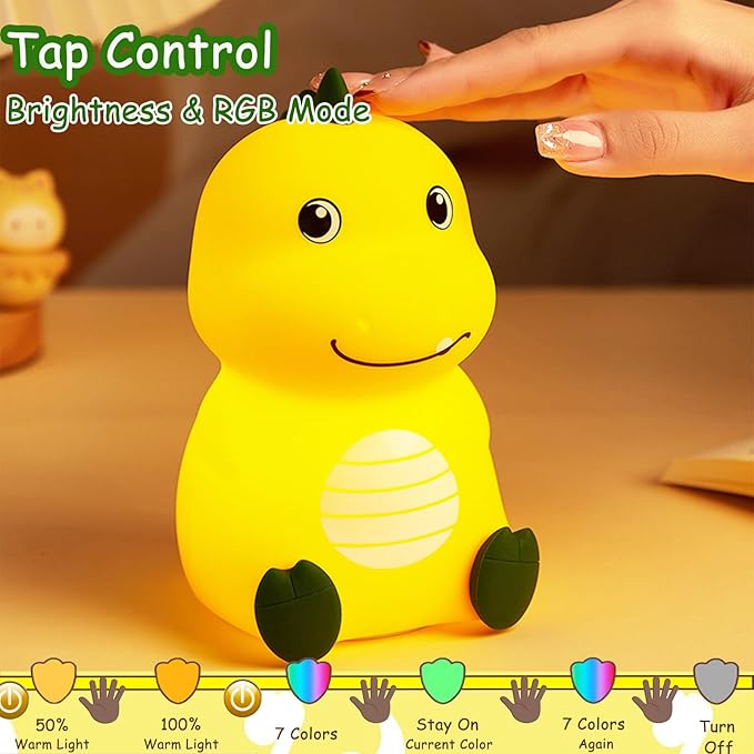 Night Light for Kids Cute Dinosaur Night Light, 16 Colors Silicone Dimmable - Image 4