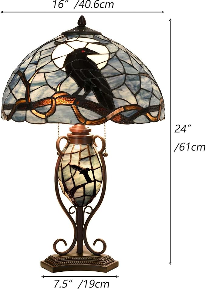 Bieye L10954 Raven Sitting on Bare Tree Branch in Full Moon Night Tiffany Style - Image 4