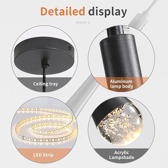 3 Pack Modern Black LED Pendant Light, Kitchen Island Ceiling Hanging Lights - Image 4