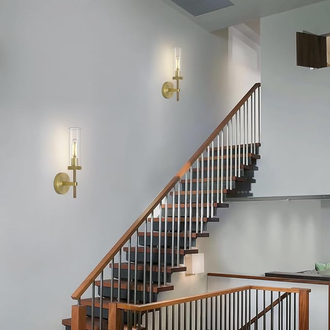 Knurled Brass Wall Sconces Indoors, Glass Tube Sconces Wall Lighting 14" - Image 9