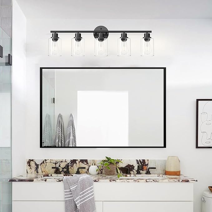 5-Light Black Bathroom Vanity Lights, E26 Modern Bathroom Light Fixtures - Image 8