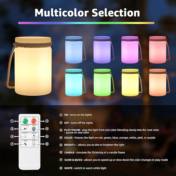 uuffoo 2 Pack LED Lamp Lantern Table Lamp Cordless Shower Lamp IP44 RGB and - Image 3