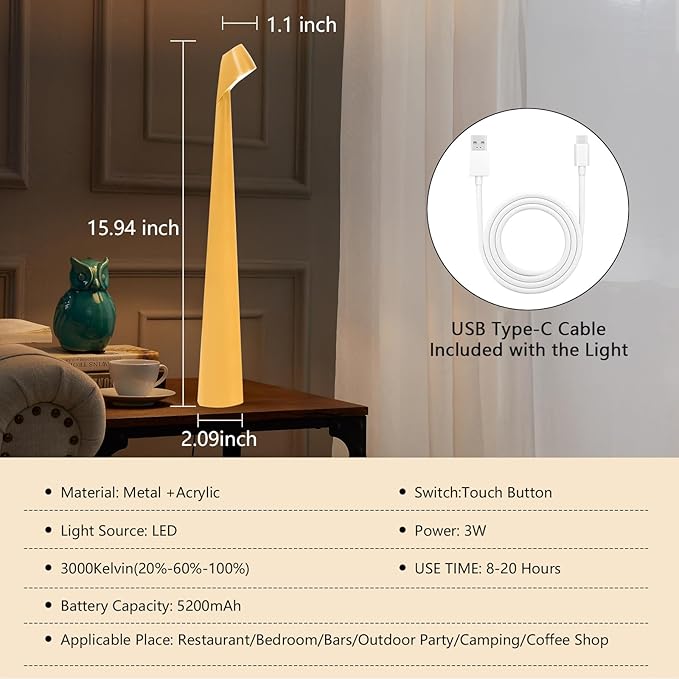 Table Lamps Cordless Rechargeable Battery Light, LED Desk Lamps Outdoor - Image 2