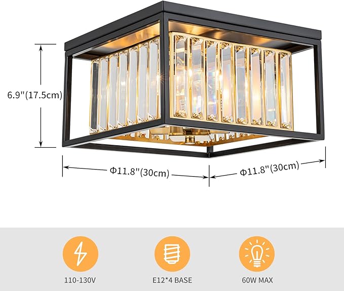 4-Lights Crystal Ceiling Light, 2-Tier Square Flushmount Light Fixture - Image 4