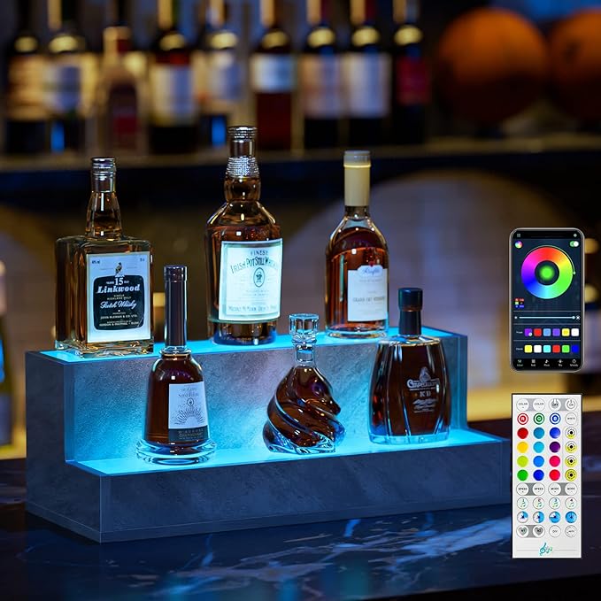 LED Lighted Bar Shelves, 20 Inch Bar Display Shelf, Liquor Bottle Display Shelf by Cubehom