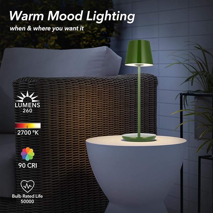 Generation Lighting Mena Accent Rechargeable Table Lamp – 14.5” Green Steel Lamp - Image 3